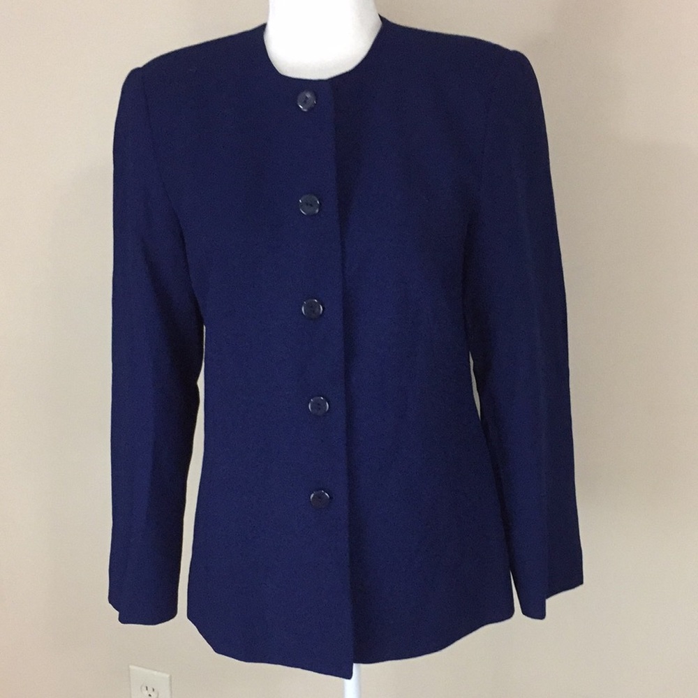 Vintage Talbots Blue 100% Wool Blazer Button Front Hidden Pockets Size 4